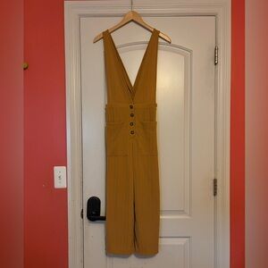 SIENNA SKY Women’s Small Ochre Mustard Textured Jumpsuit Overalls.